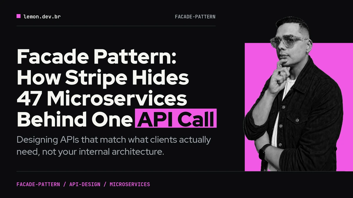 Imagem de capa do artigo: Facade Pattern: How Stripe Hides 47 Microservices Behind One API Call