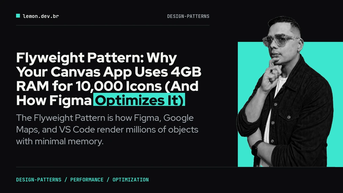 Imagem de capa do artigo: Flyweight Pattern: Why Your Canvas App Uses 4GB RAM for 10,000 Icons (And How Figma Optimizes It)