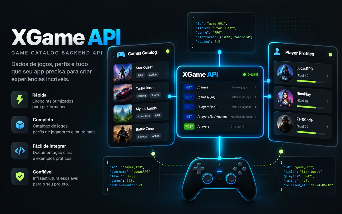 Screenshot of Api XGame - web development project by Anderson Lima